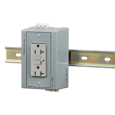 Hubbell Wiring Device-Kellems DIN Rail Utility Box, Complete Unit- GFCI, with Aux Contact, DIN Rail Box, 20A GFCI, Gray DRUBGFI20AC